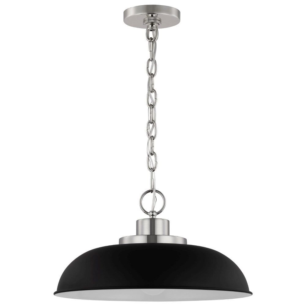 Colony Modern Matte Black & Polished Nickel Dome Pendant Light
