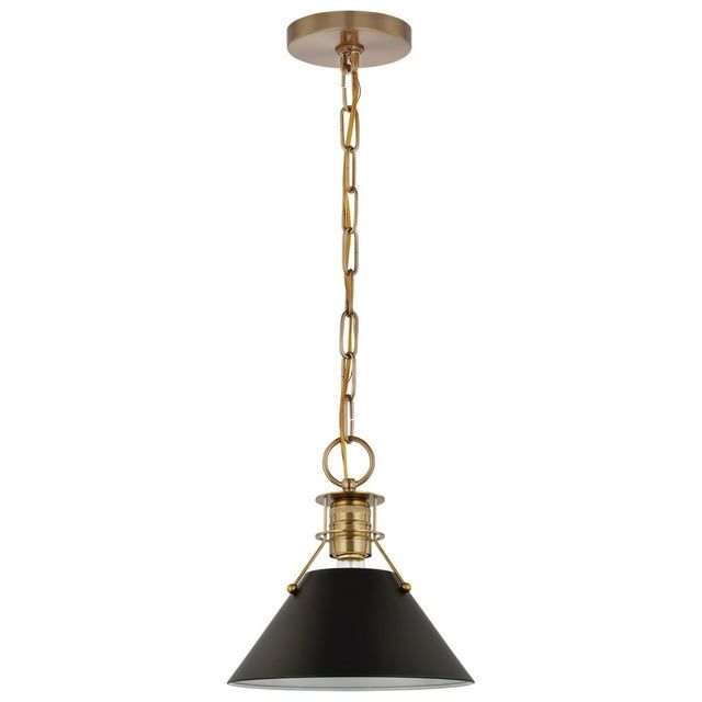 Outpost 9.75" Matte Black & Burnished Brass Cone Pendant Light