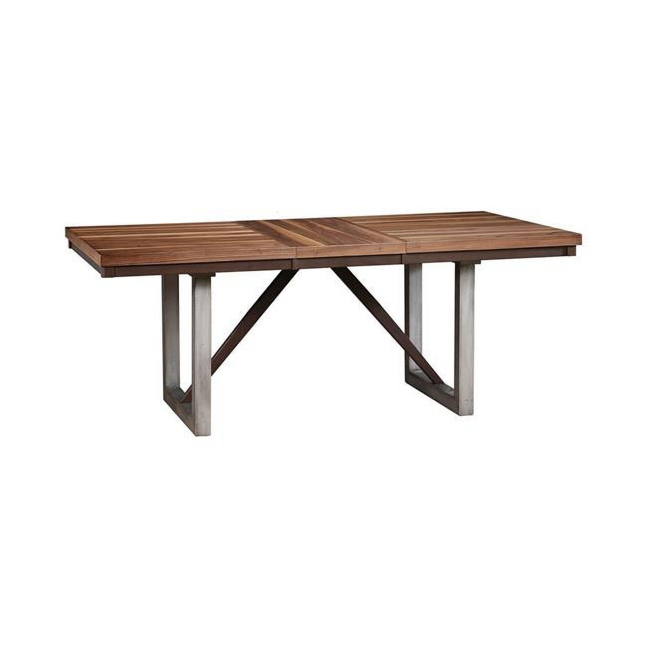 Natural Brown Wood and Gray Metal Extendable Dining Table