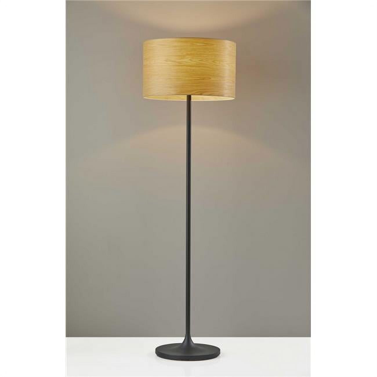 Elegant Black Steel Floor Lamp with Brown Veneer Shade