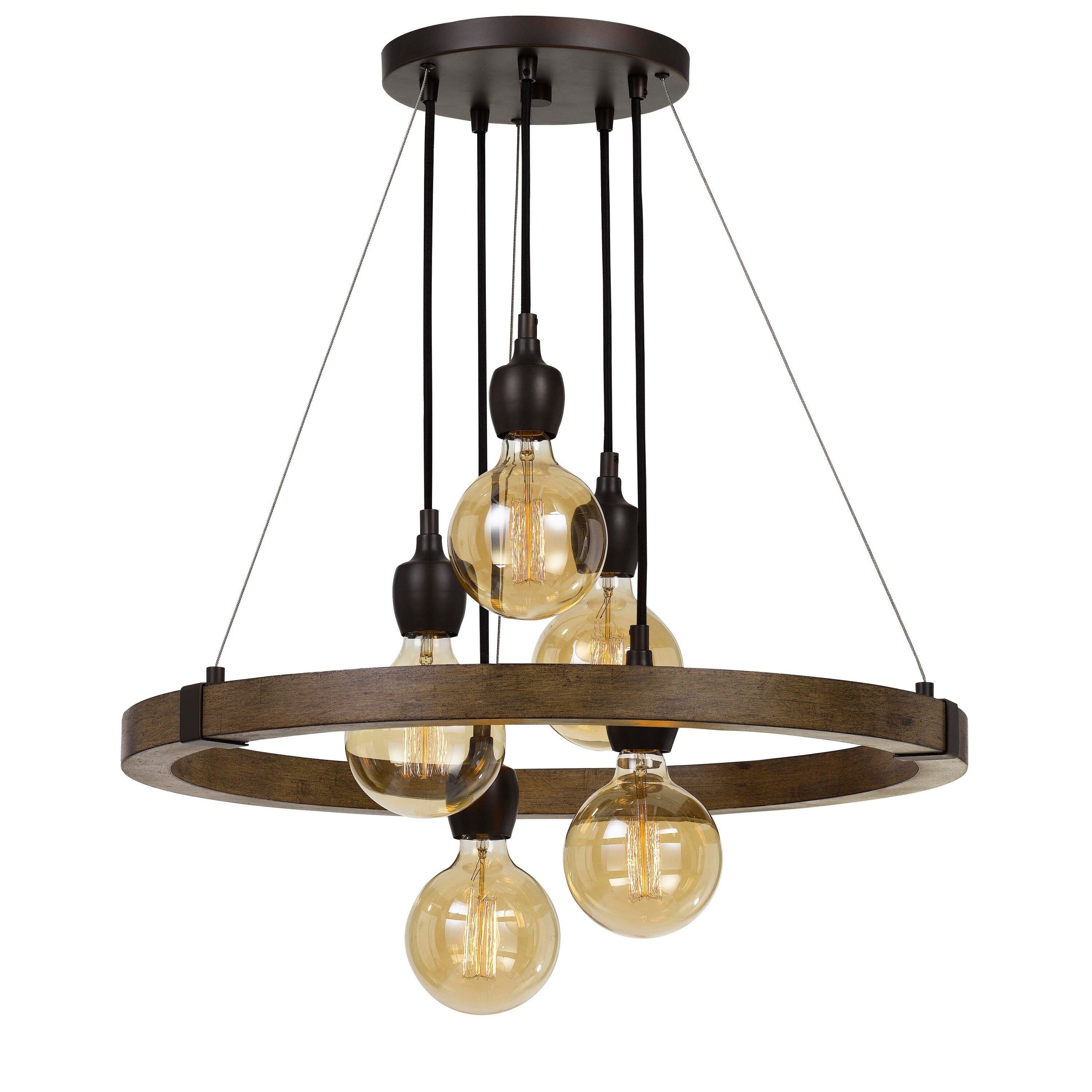 Contemporary 27" Black and Brown Wood Metal Frame Chandelier