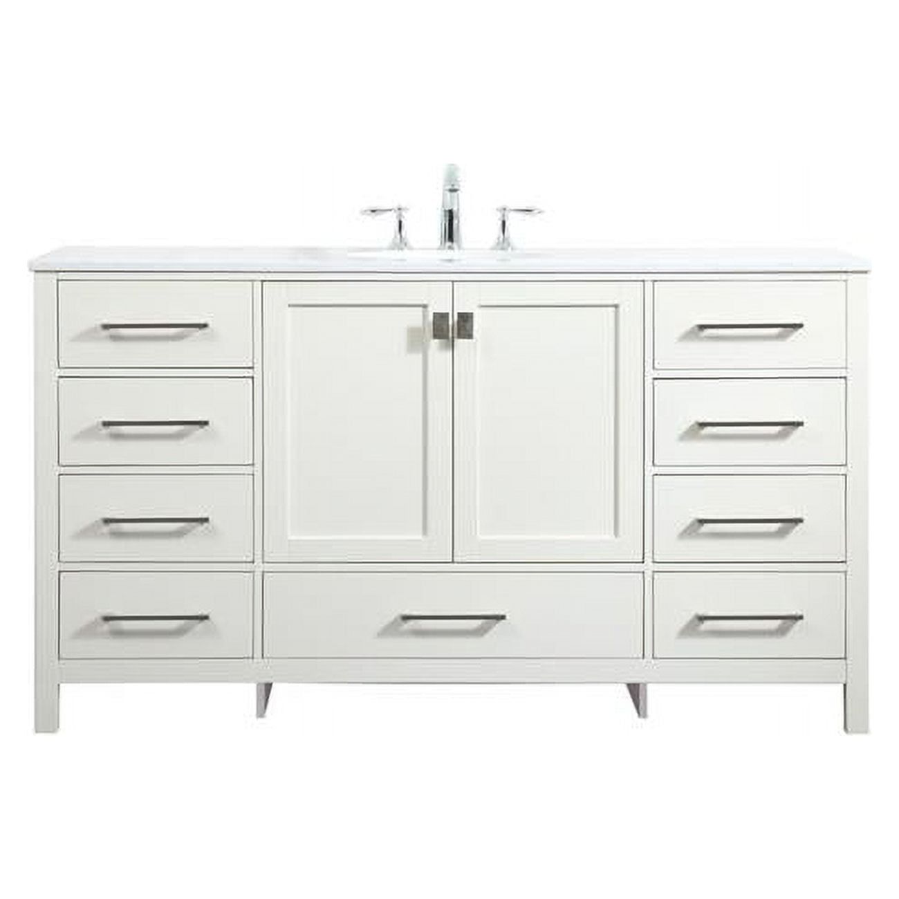 60-Inch White Single Bathroom Vanity with Engineered Marble Top