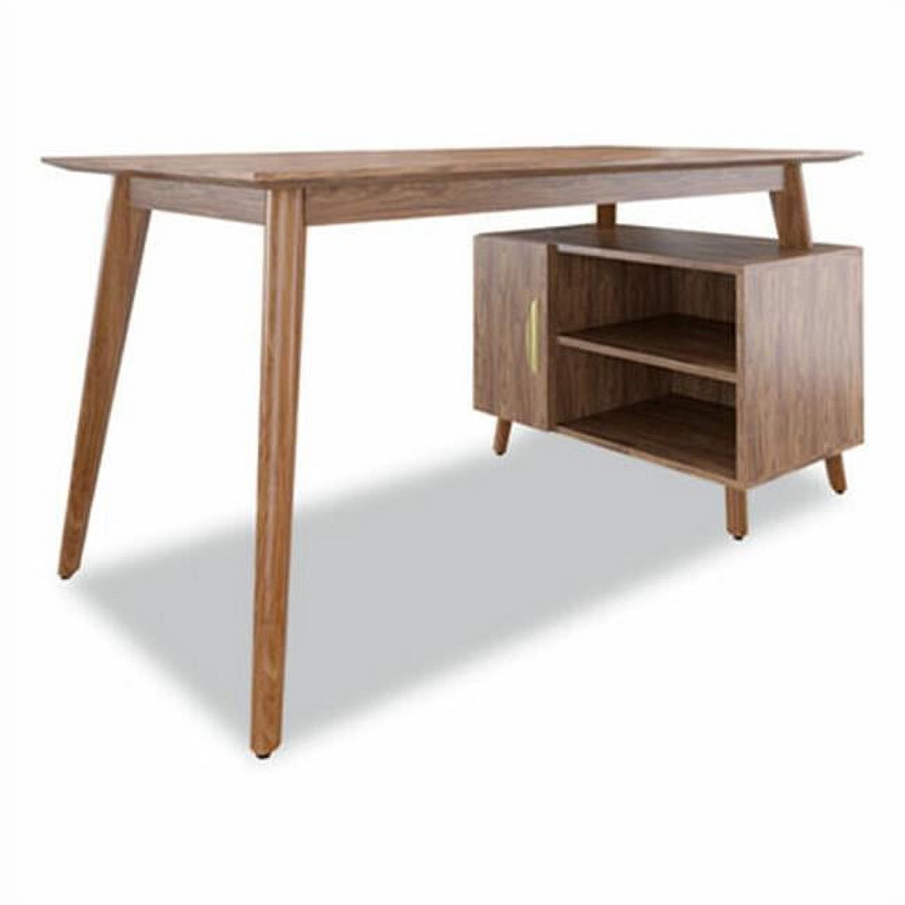 Espresso 60'' Mid Mod Wood Desk with Drawer and Gold Pull