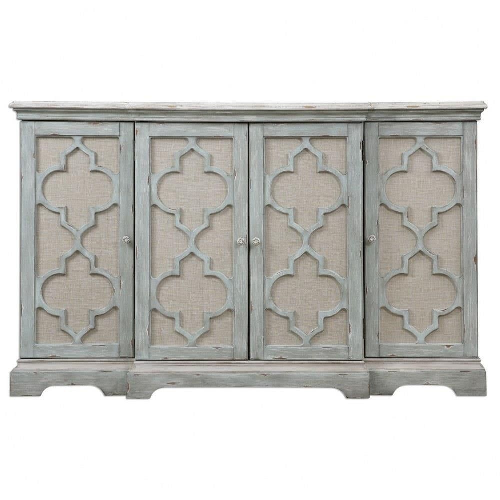 60-Inch Gray and Ivory 4-Door Cabinet with Adjustable Shelving