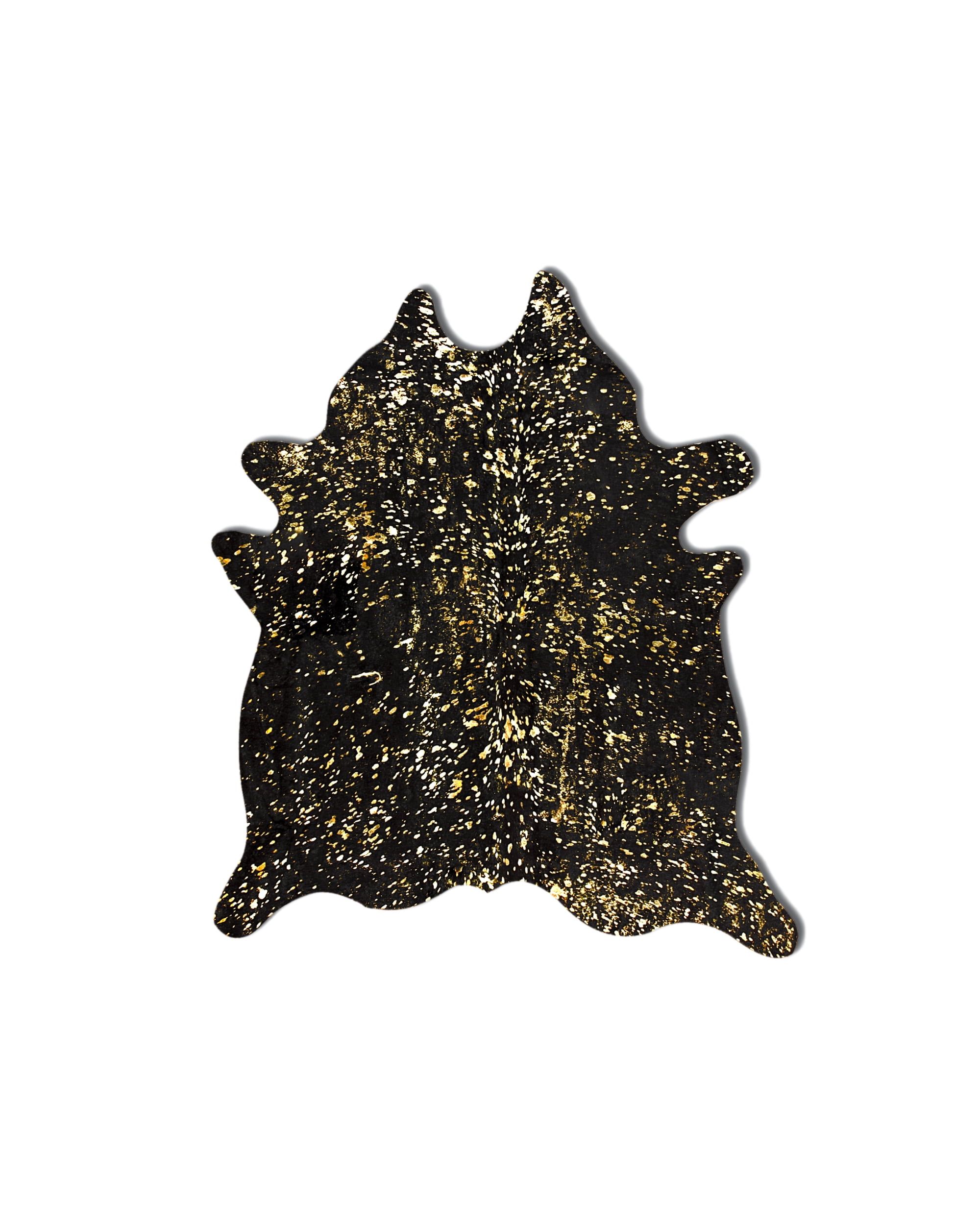 Handmade Black and Gold Cowhide Area Rug, 5' x 7'