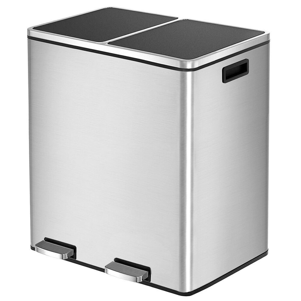 Silver Stainless Steel Dual Compartment Step Trash Can