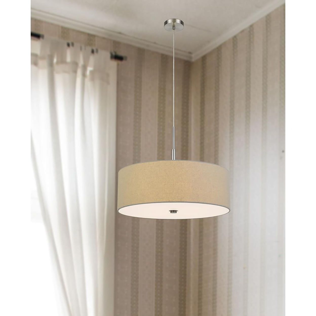 Elegant Grey Fabric Drum Pendant Light with Adjustable Cord