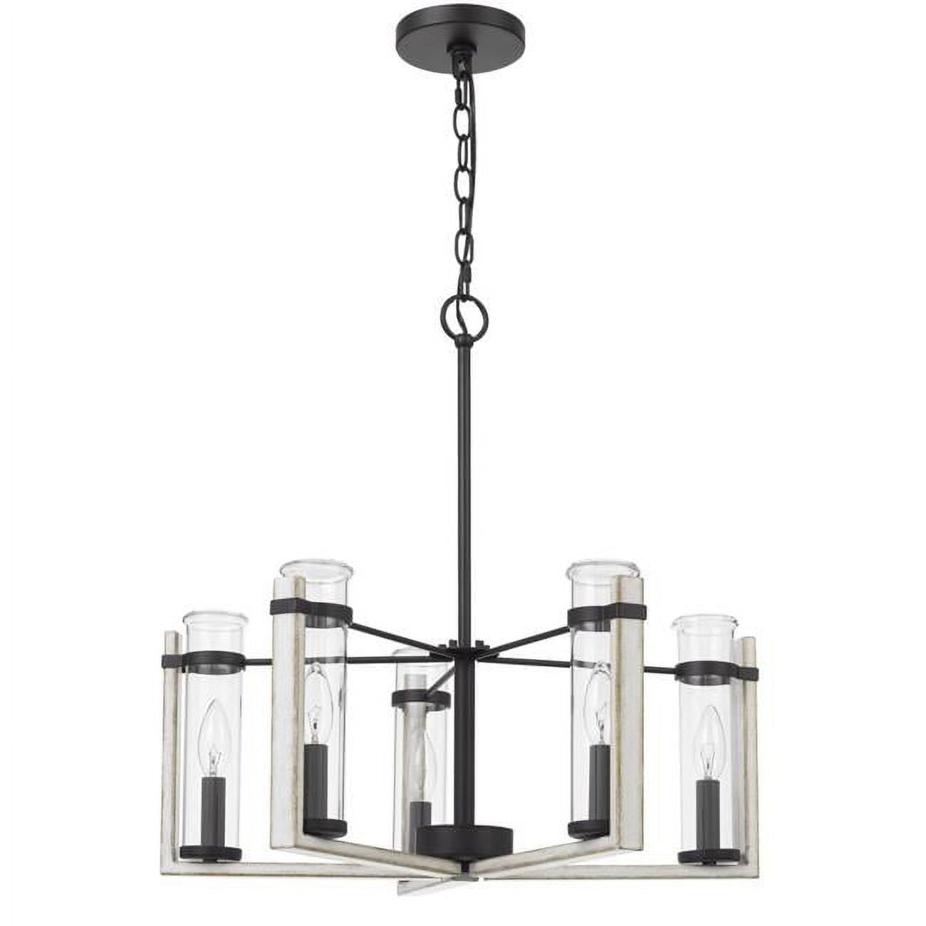 White Washed Metal and Glass 5-Light Chandelier