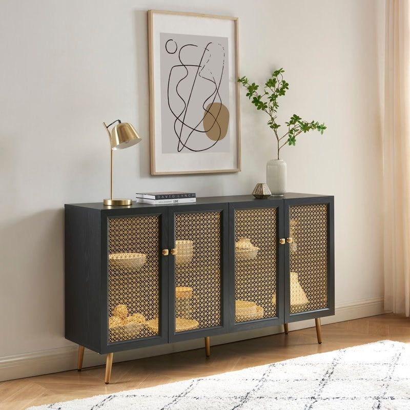 Black and Gold Four-Door Sideboard with LED Light