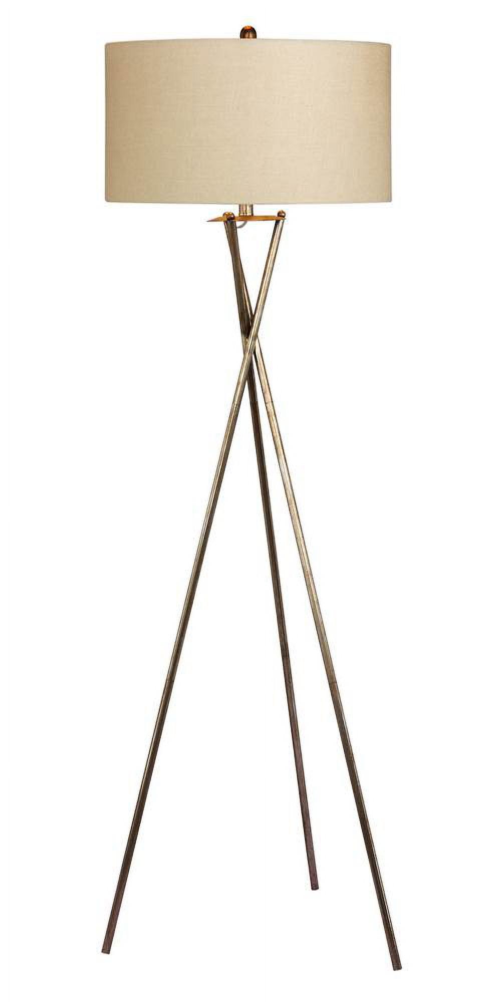 Elegant Rusted Silver Tripod Floor Lamp with Gray Linen Shade