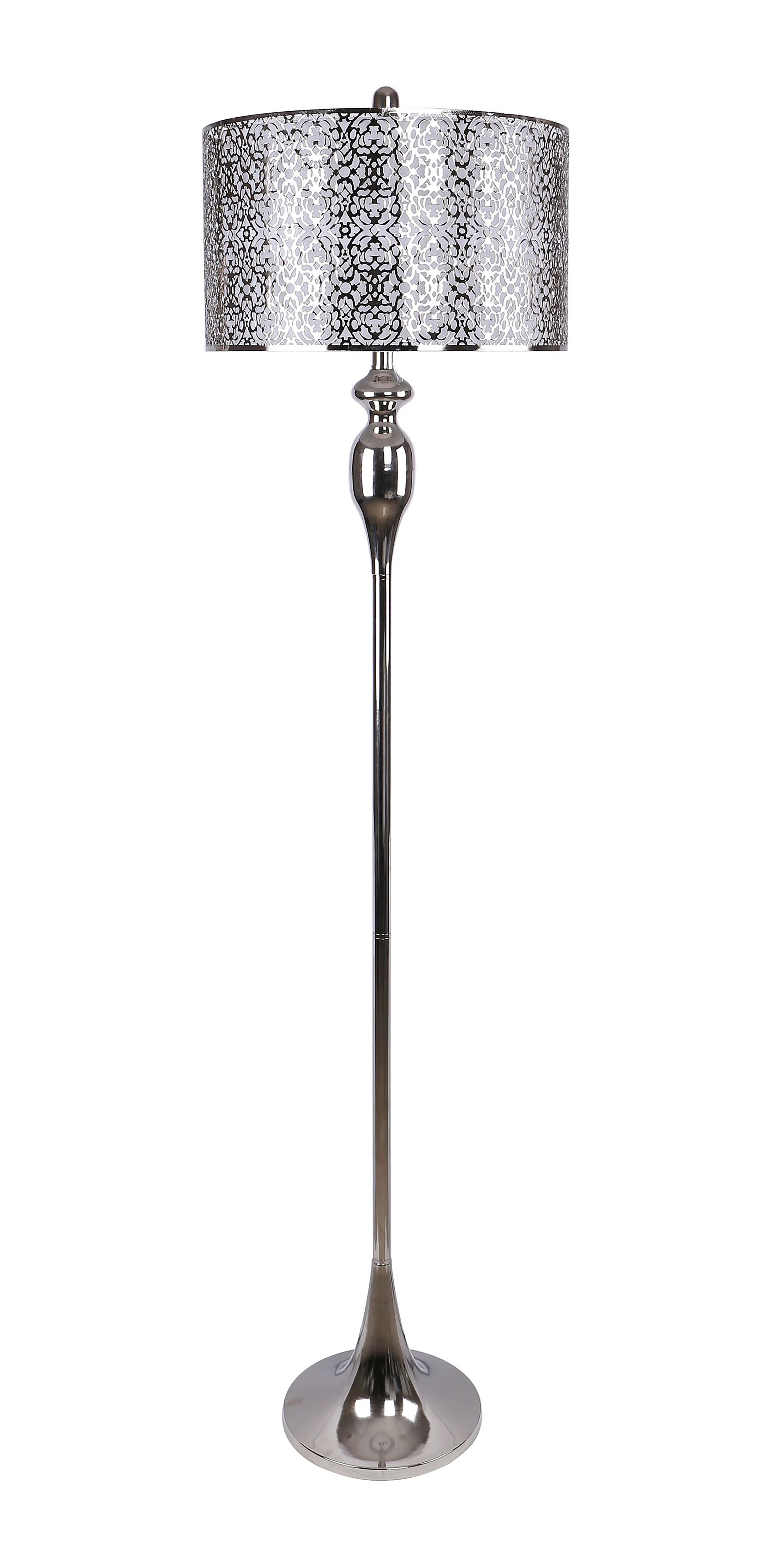 63" Polished Nickel White Floor Lamp with Drum Shade