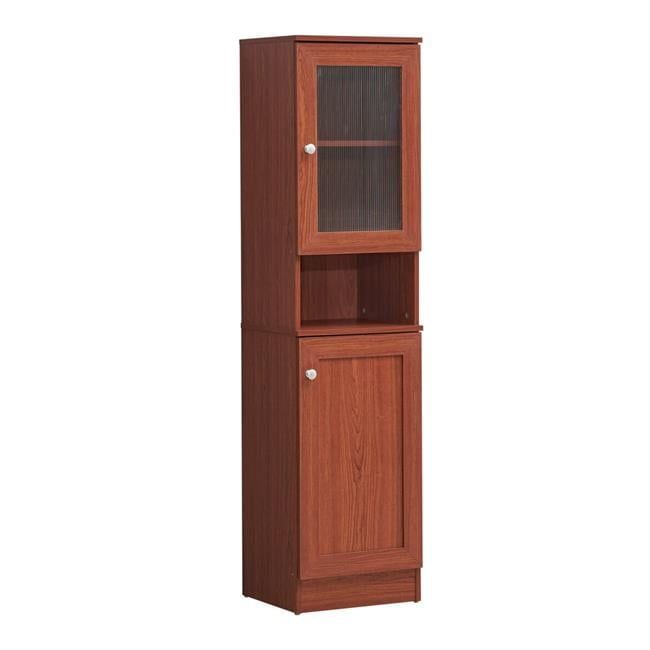 Cherry Tall Slim Kitchen Pantry with Open Shelves and Enclosed Storage