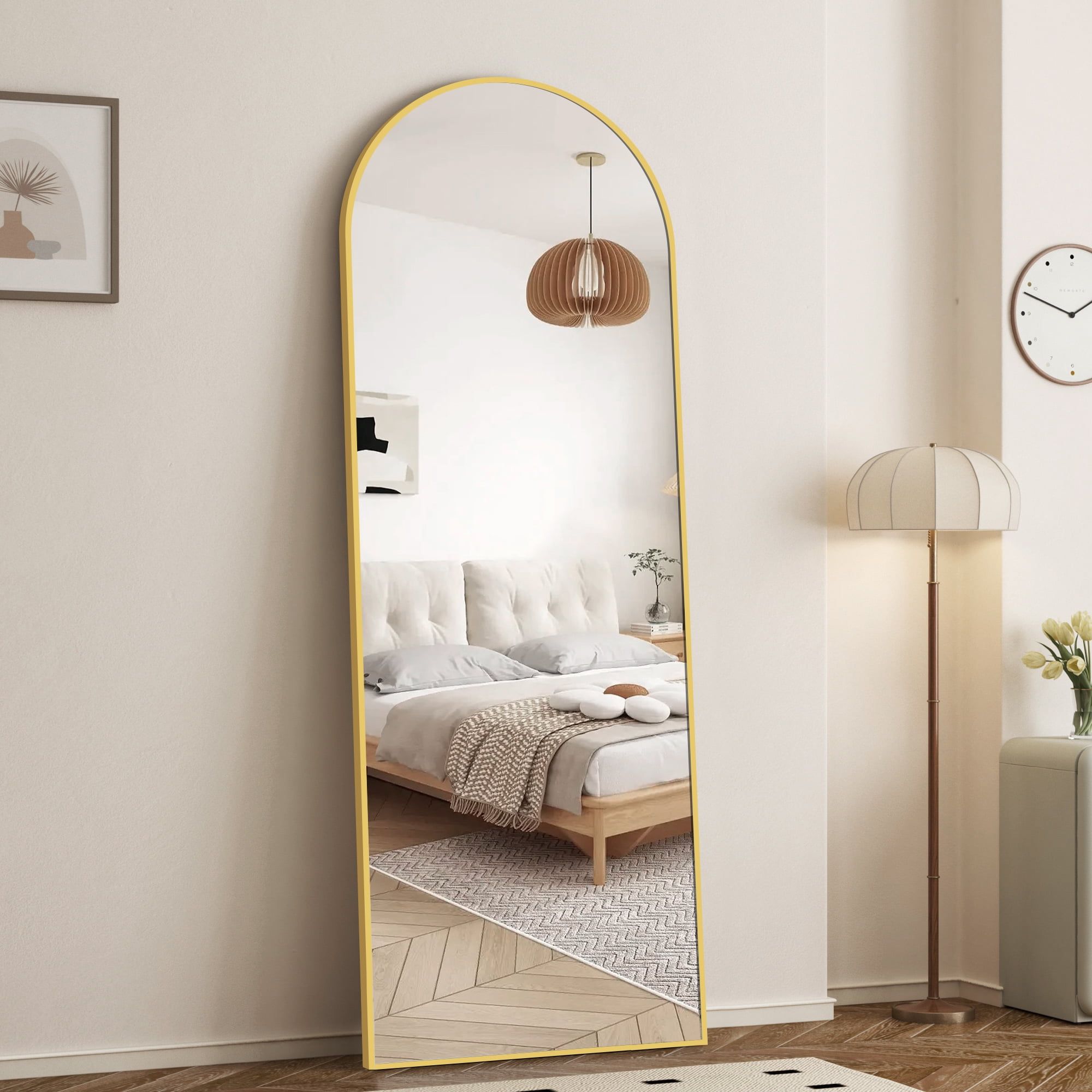 Gold Arched Full Length Mirror with Aluminum Frame, 64x21