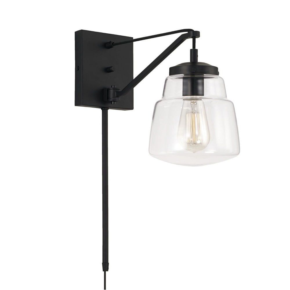 Dillon Matte Black Clear Glass Dimmable Downlight Sconce