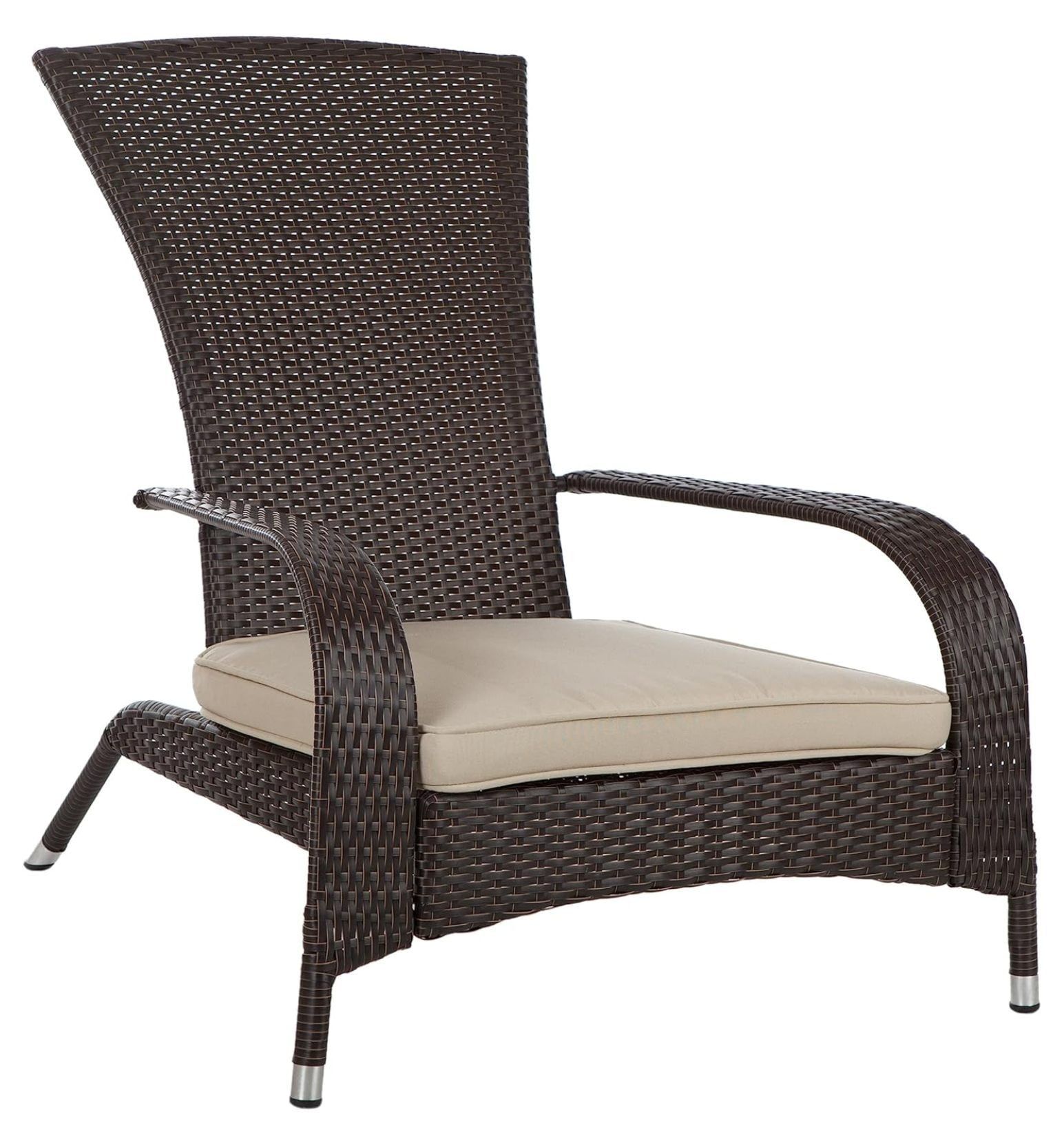 Mocha Resin Wicker Lounge Chair with Beige Cushions