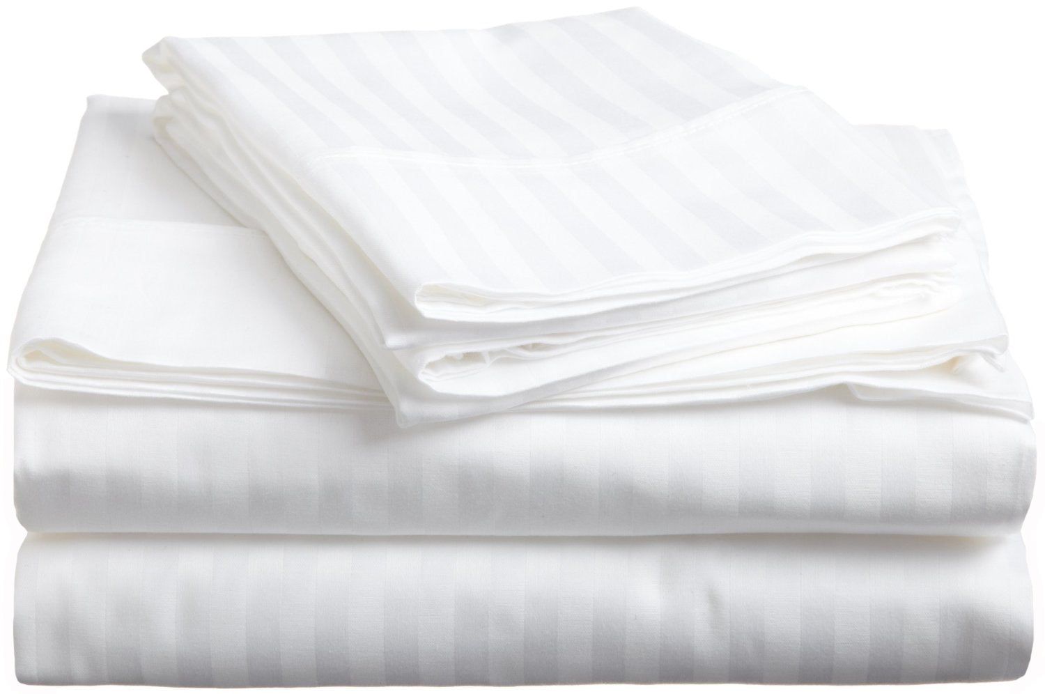 King White Egyptian Cotton Deep Pocket Striped Sheet Set