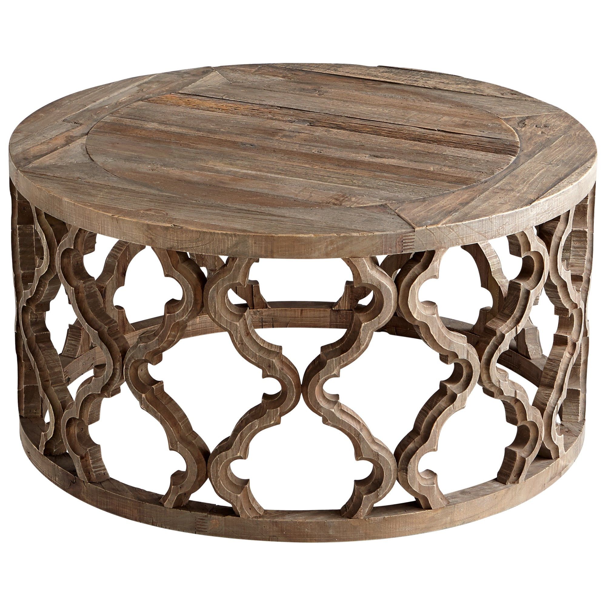 Round Brown Wood Outdoor Storage Coffee Table