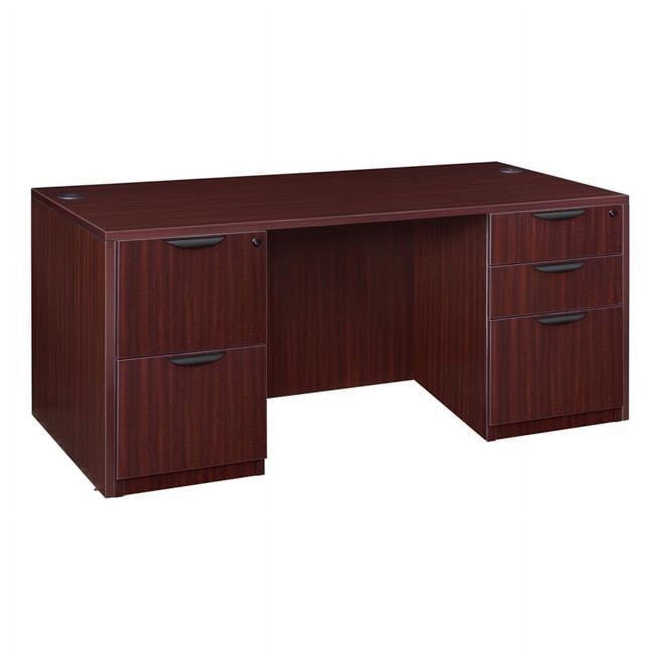 Mahogany Melamine 66" Double Pedestal Desk with Locking Drawers