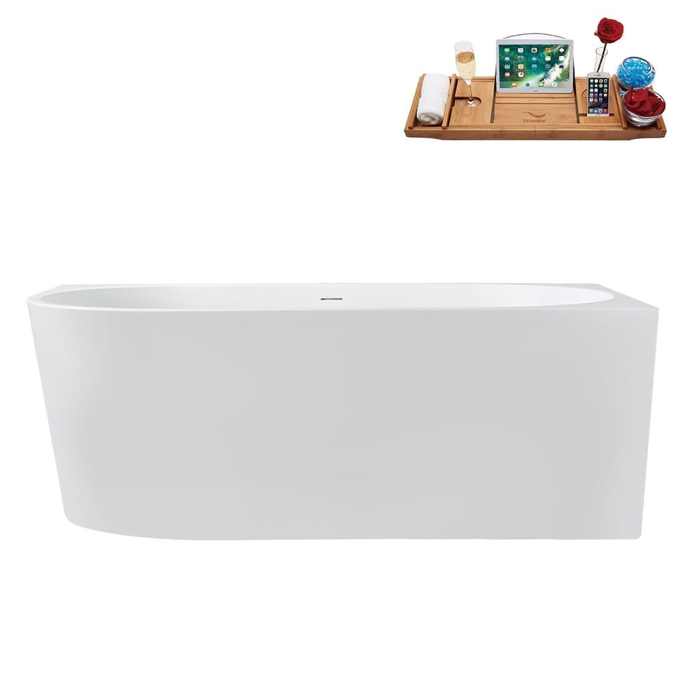 67" Glossy White Acrylic Freestanding Soaking Tub with Tray