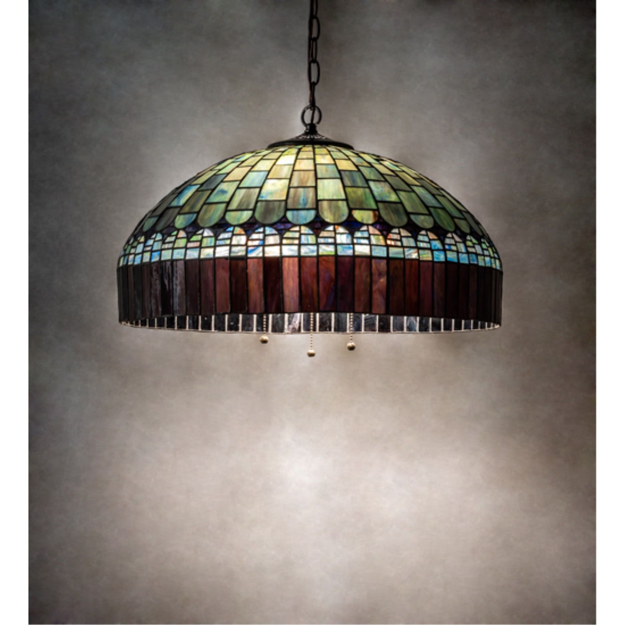 Mahogany Bronze 3-Light LED Pendant with Green and Violet Glass Shade