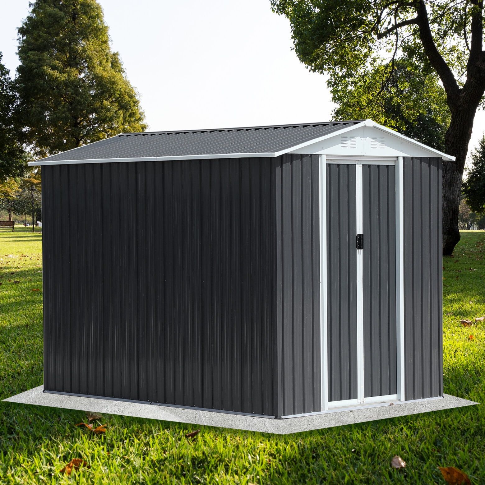 6' x 9' Gray Metal Outdoor Storage Shed with Windows