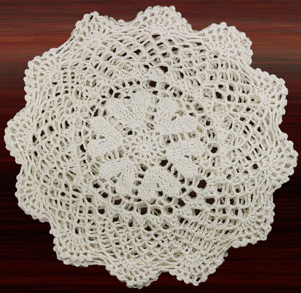 10-Inch Beige Handmade Cotton Crochet Lace Doilies, Set of 6