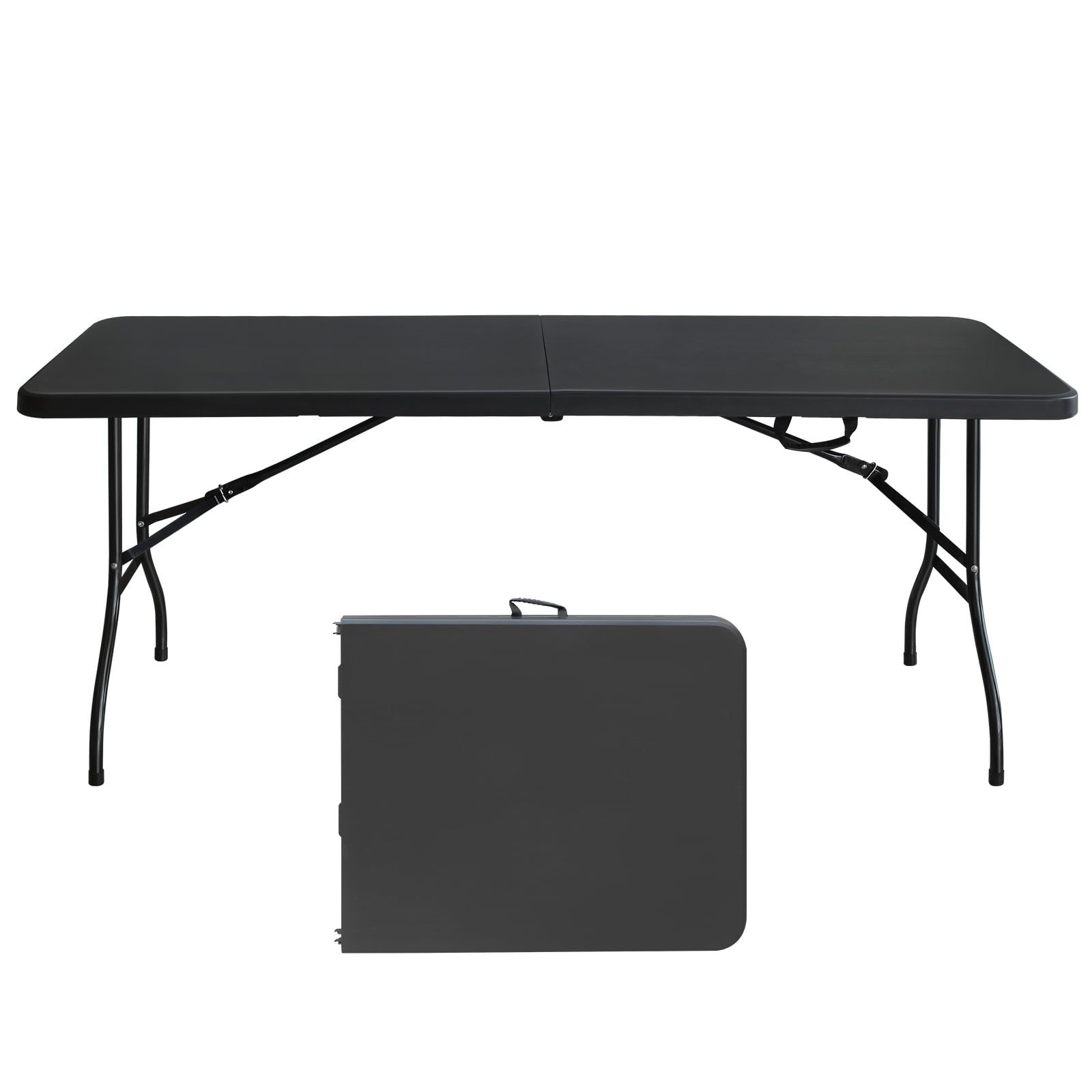 6ft Black Portable Plastic Folding Table with Metal Frame