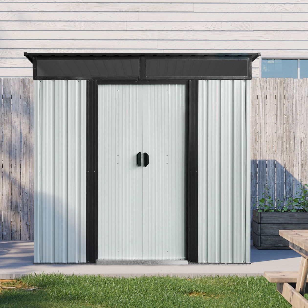 6ft x 5ft White and Black Metal Garden Storage Shed