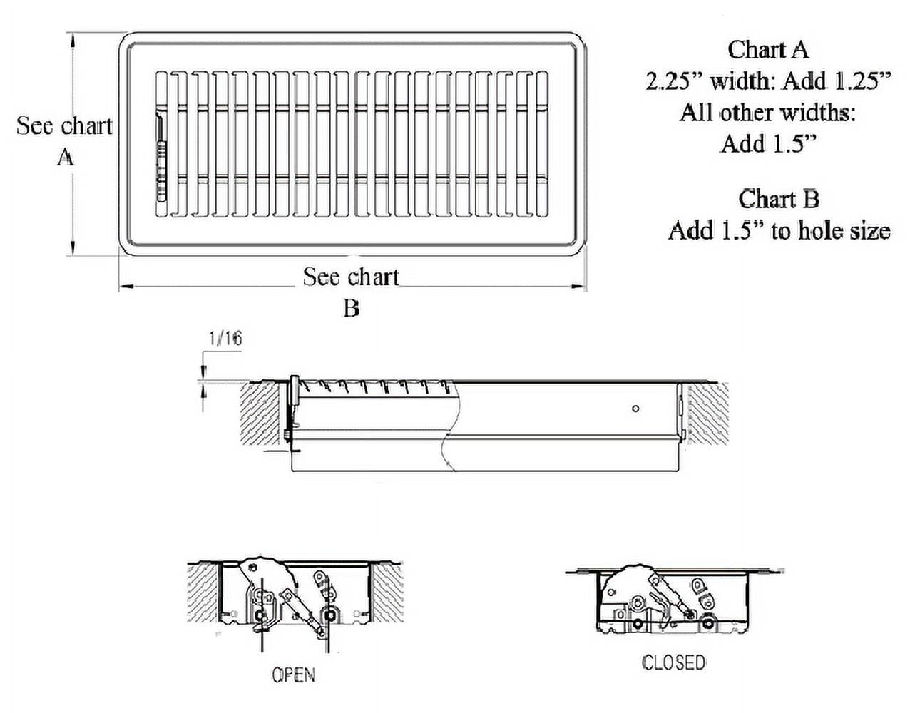 Brown Stamped Steel Floor Register with Metal Damper