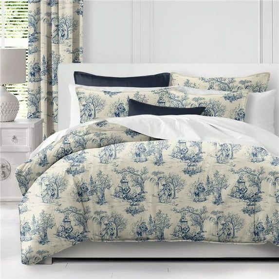 Blue Twin Cotton Toile Comforter and Pillow Sham Set