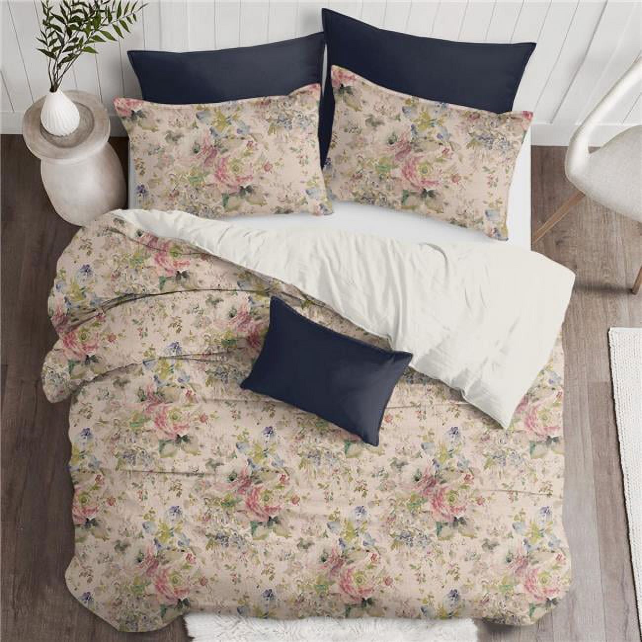 Athena Blush Floral Linen Twin Duvet Cover and Sham Set