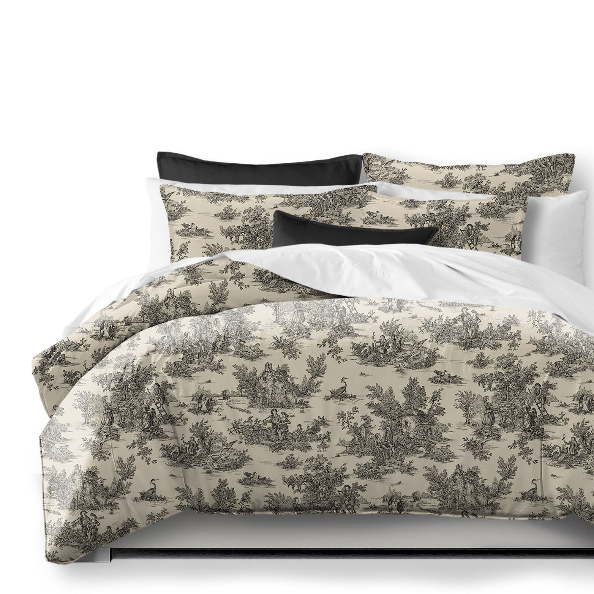 Bouclair King Black and Ivory Cotton Coverlet Set