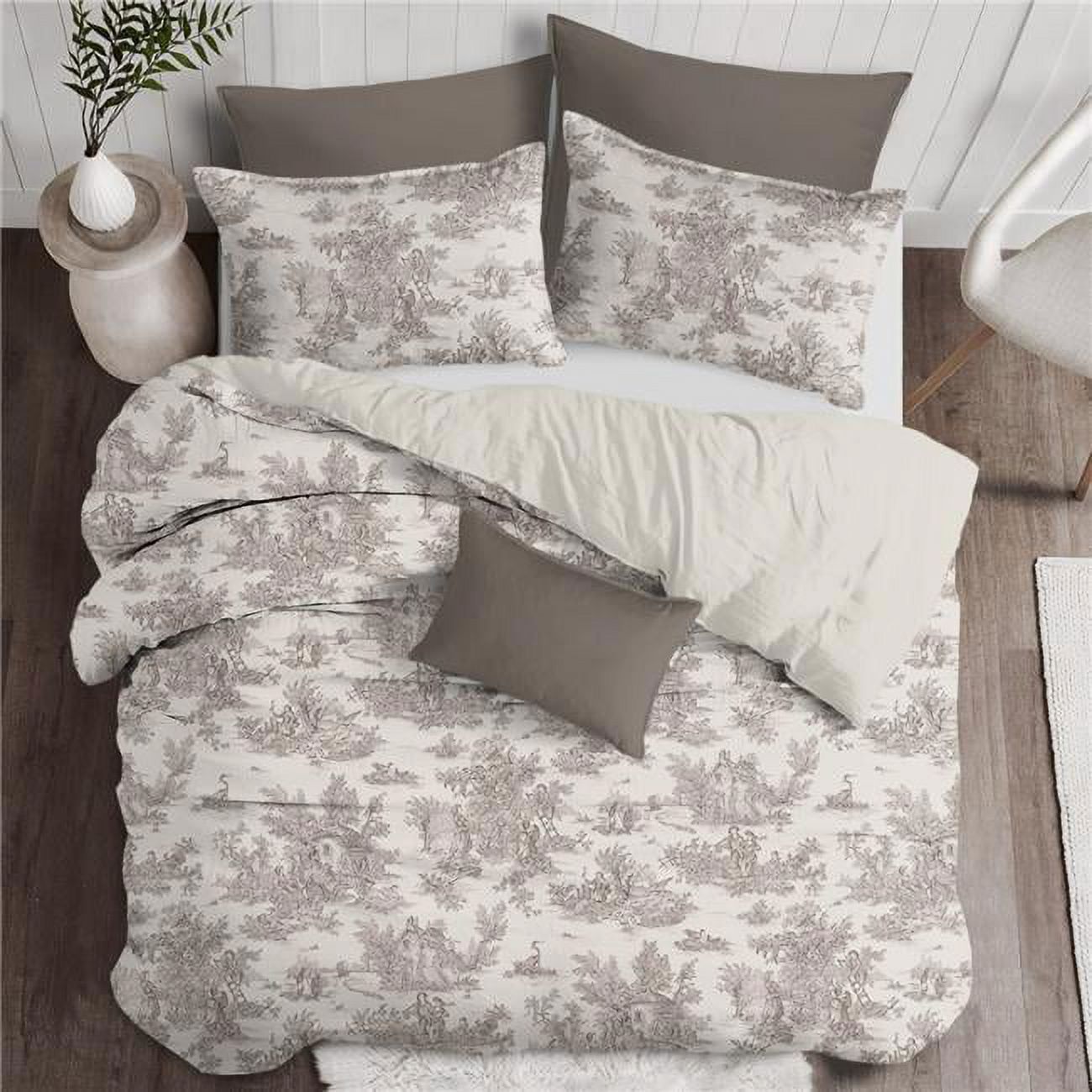 Beige Cotton Twin Duvet Cover and Pillow Sham Set