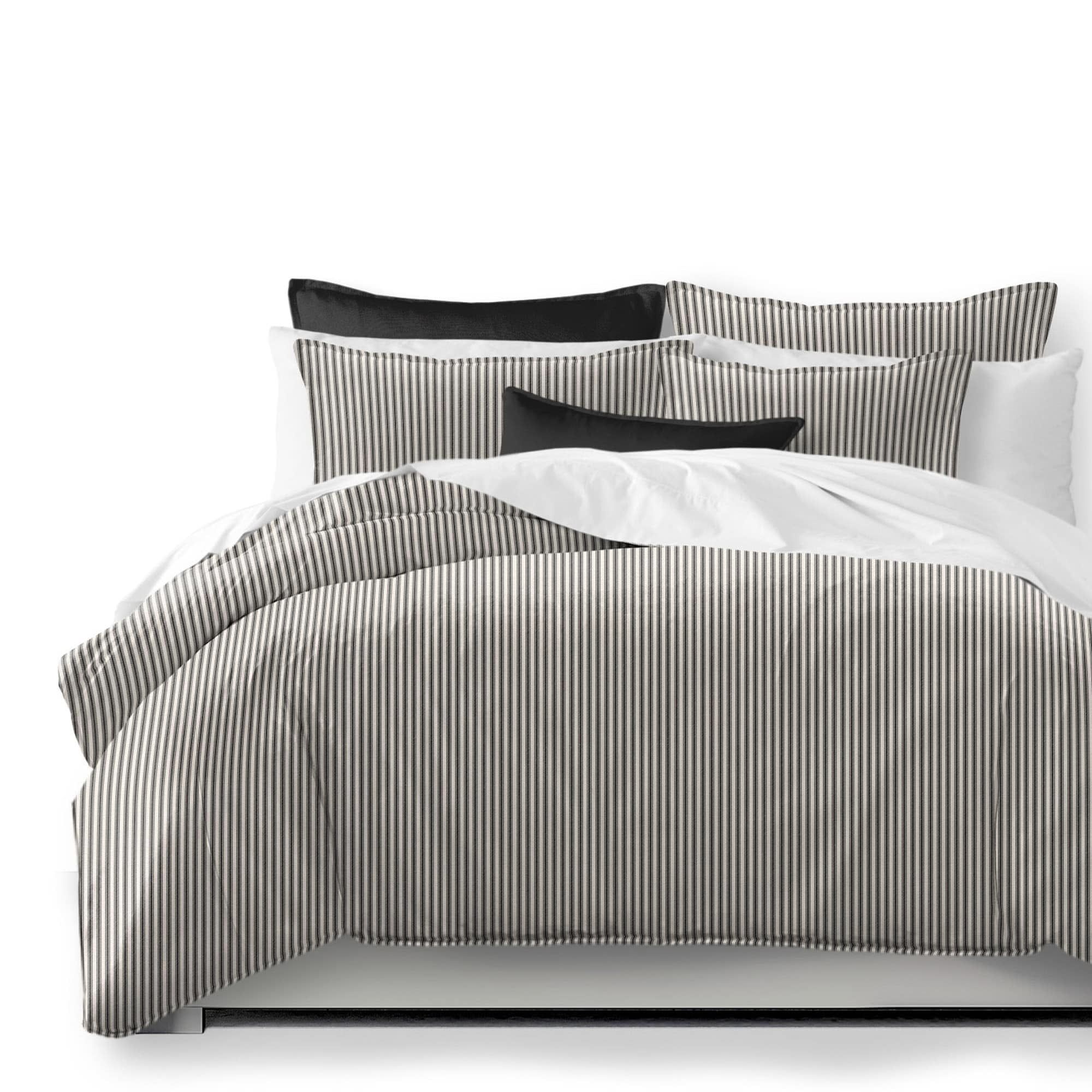 Twin Black and Linen Cotton Striped Duvet Cover Set