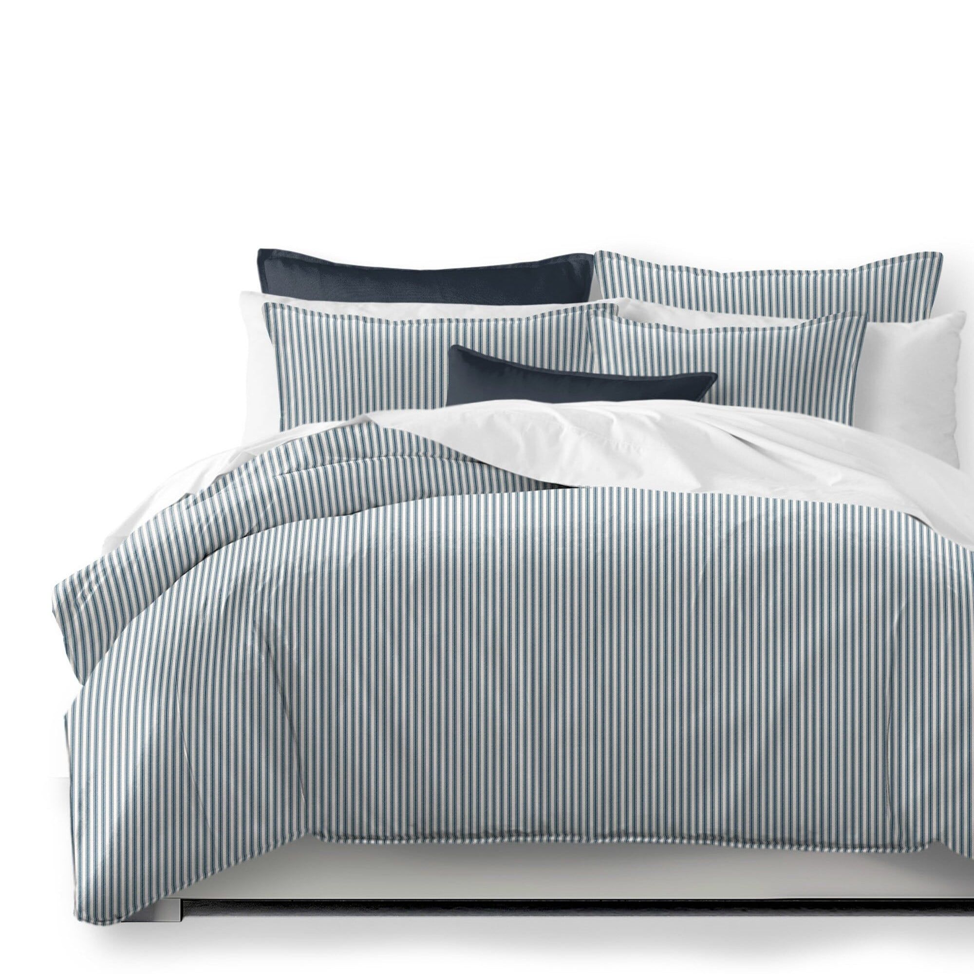 Twin Indigo and Ivory Cotton Striped Coverlet Set