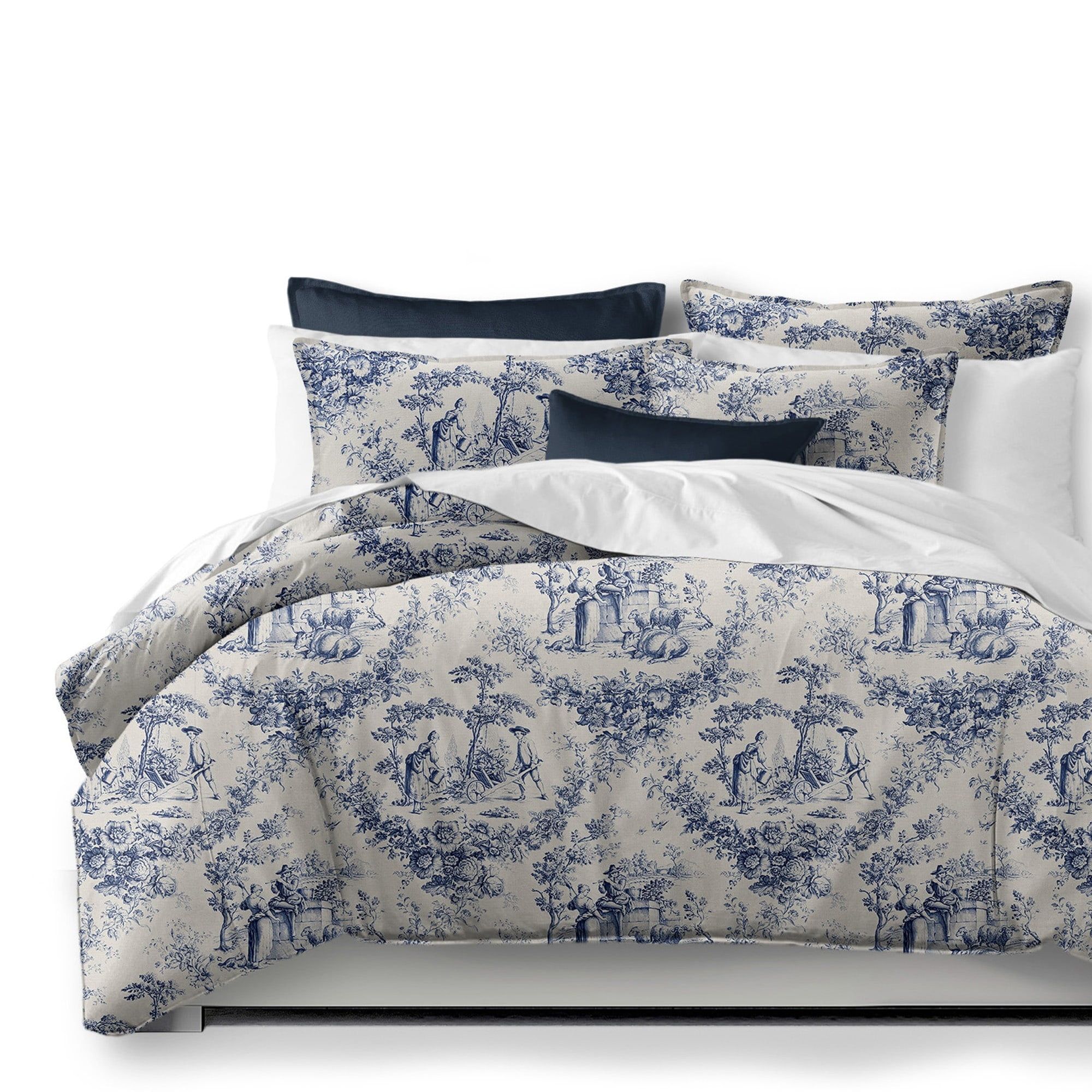 Navy and Ivory Cotton Queen Duvet Cover Set