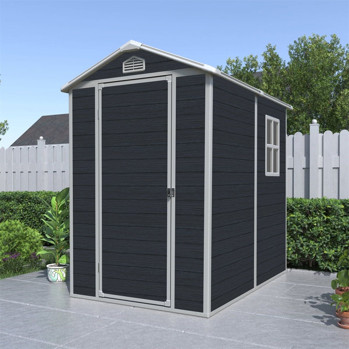 Black 4' x 6' Resin Outdoor Storage Shed with Window