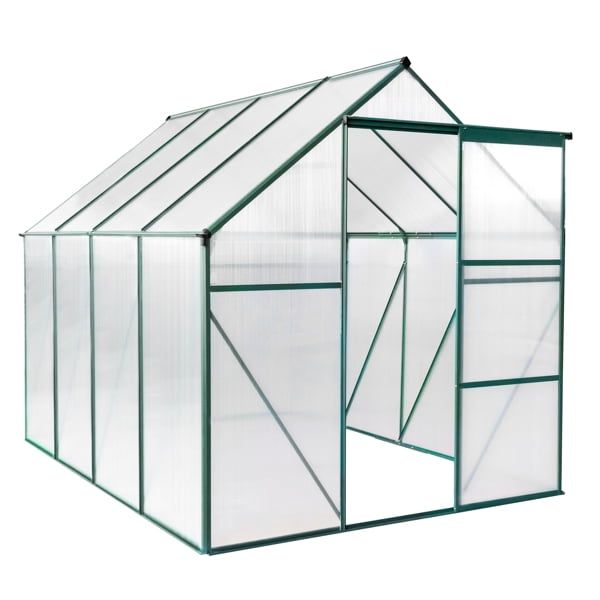 Green 6x8 FT Polycarbonate Walk-in Greenhouse with Sliding Door