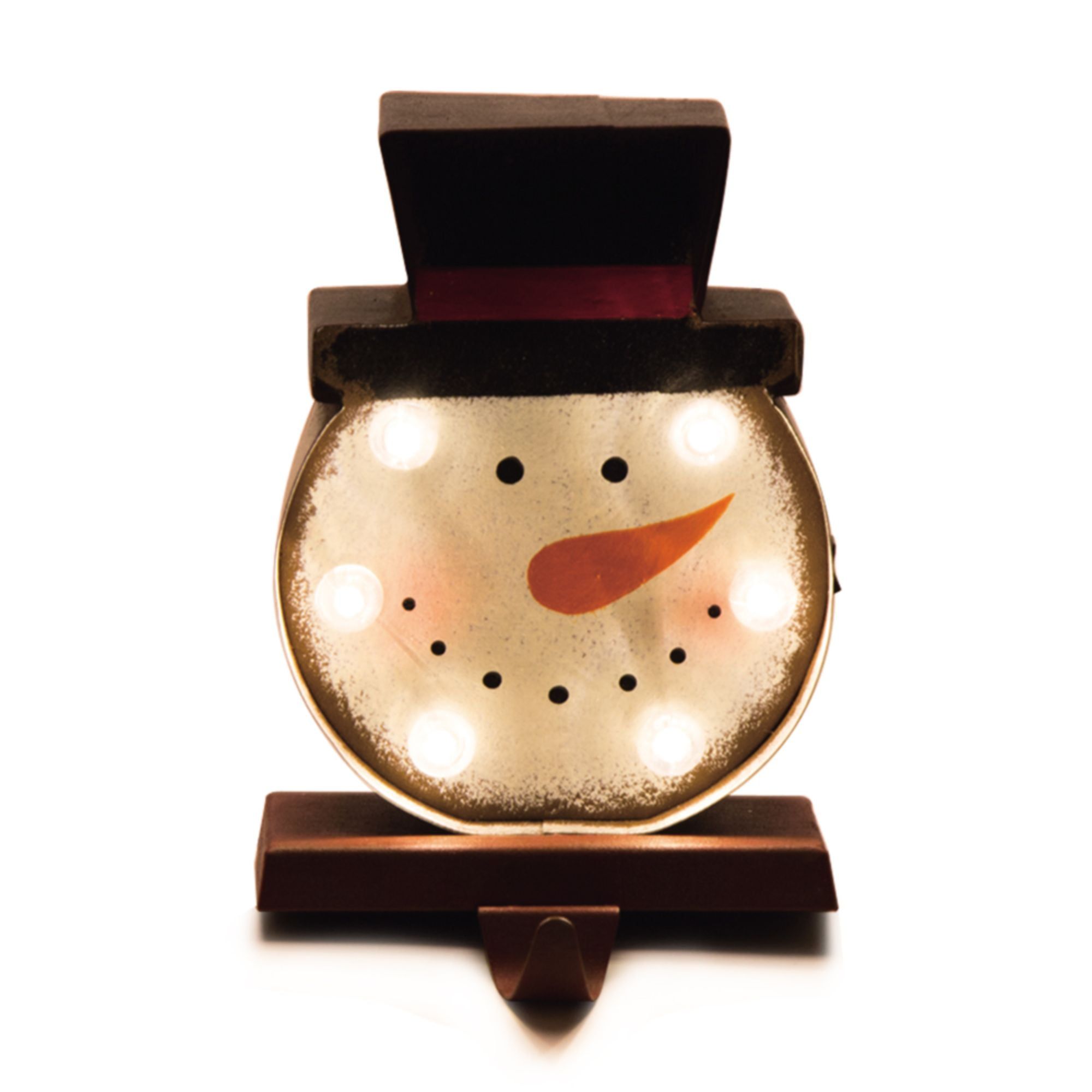 7.5" Black and Beige LED Snowman Head Stocking Holder