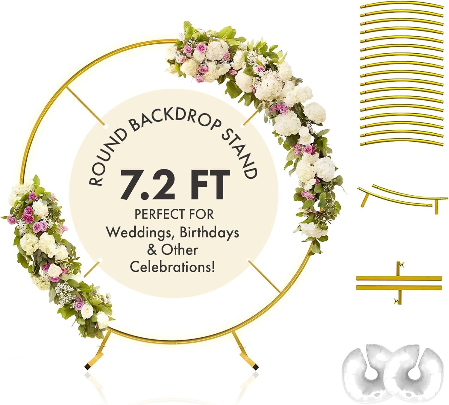 7.2FT Gold Round Metal Wedding Arch Backdrop Stand