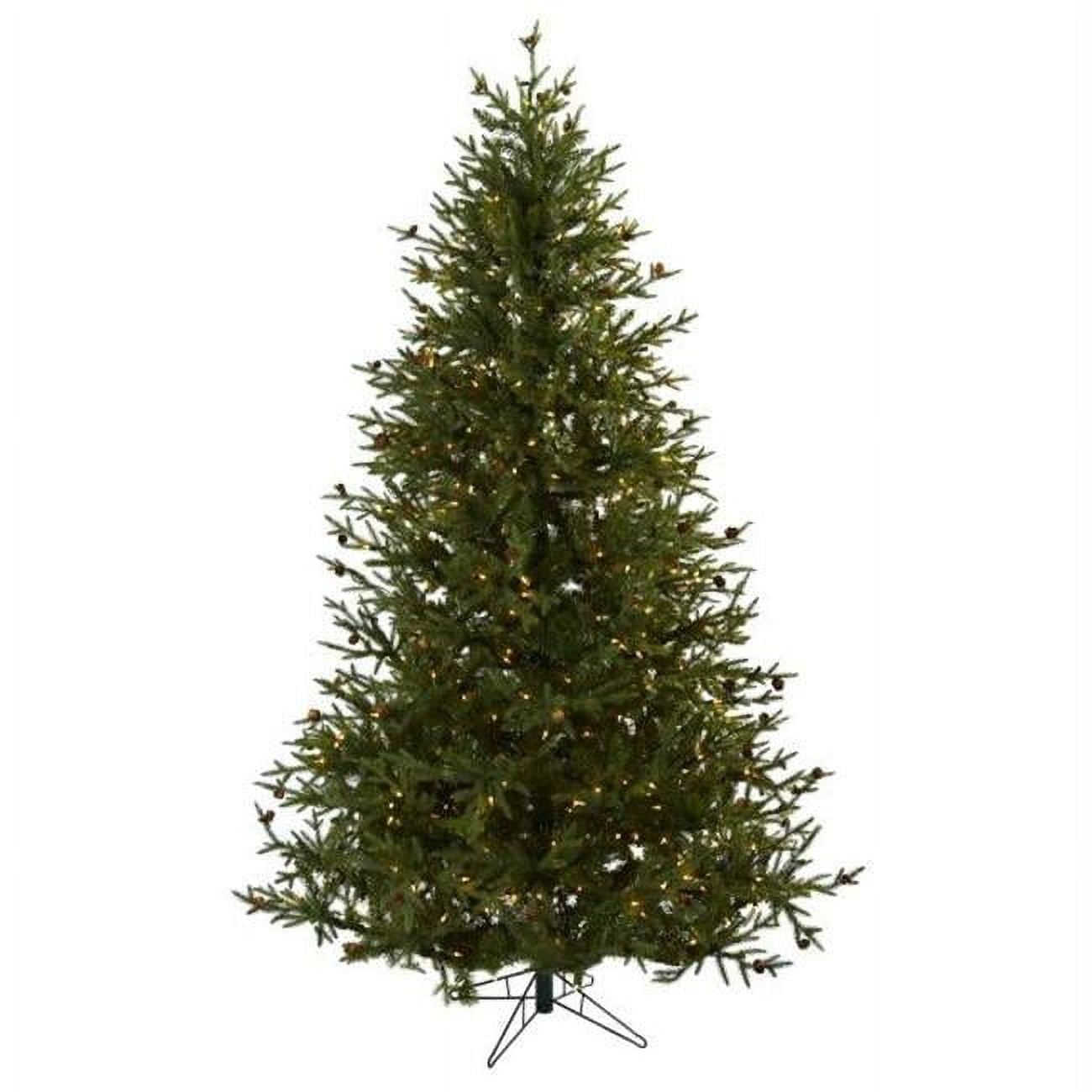 Nearly Natural 7.5' Pre-Lit Pine Christmas Tree with Pine Cones