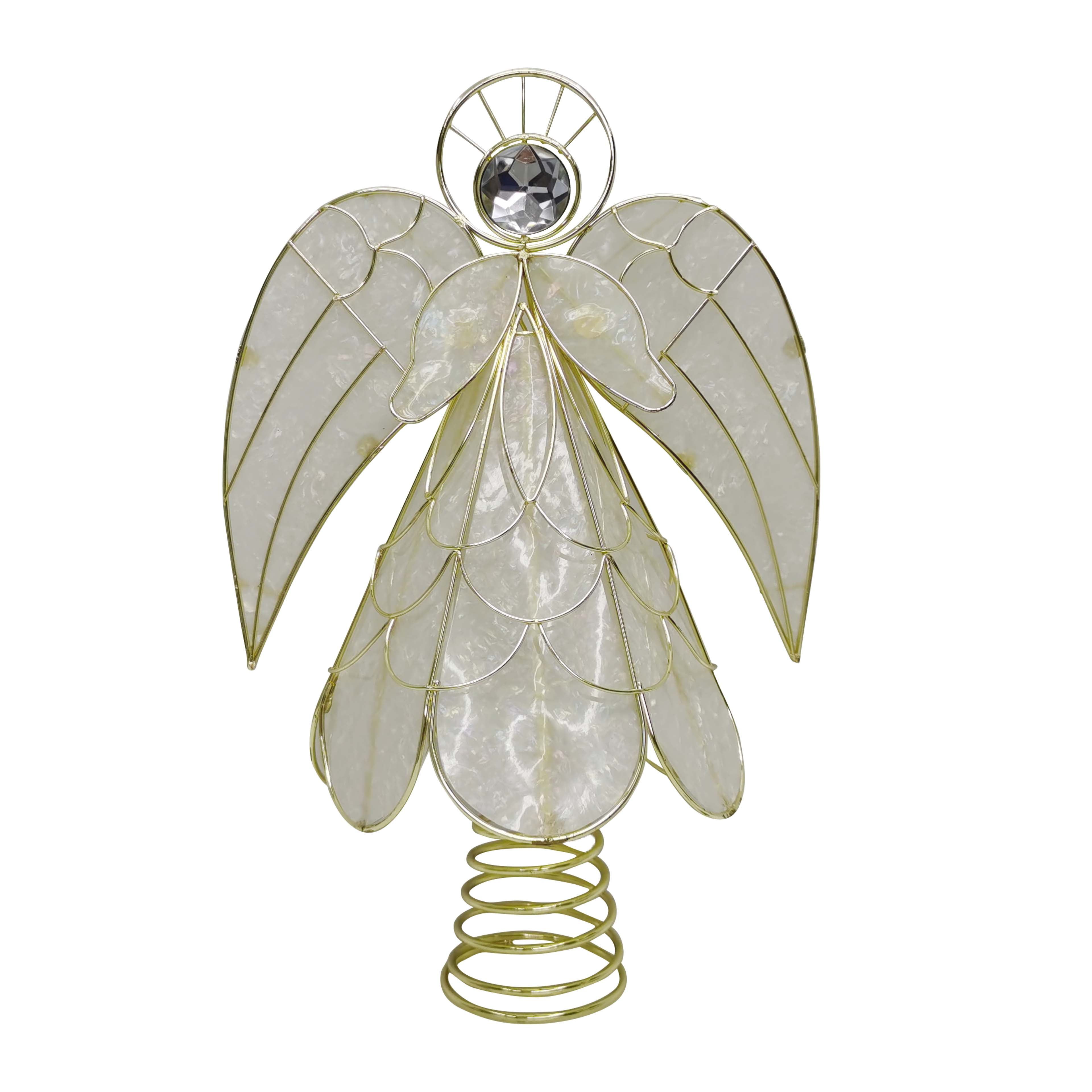 7.5" White Faux Capiz Angel LED Tree Topper