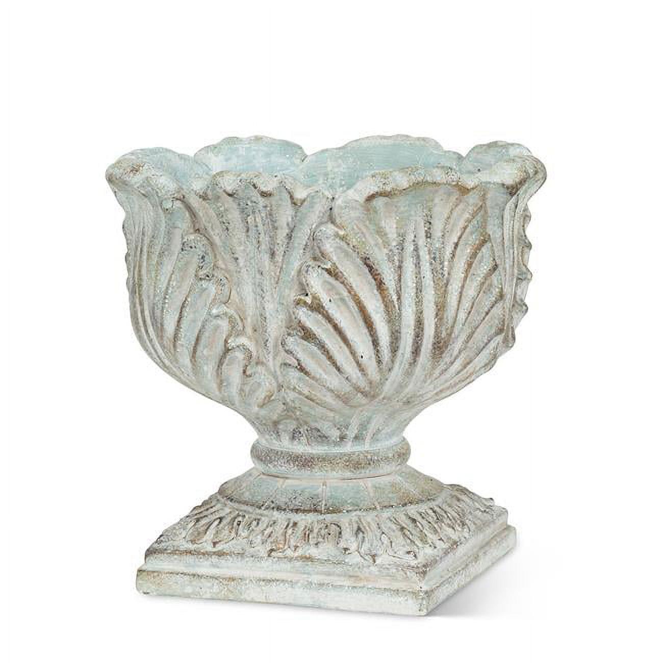 7.5" Grey Cement Ornate Grecian Pedestal Planter