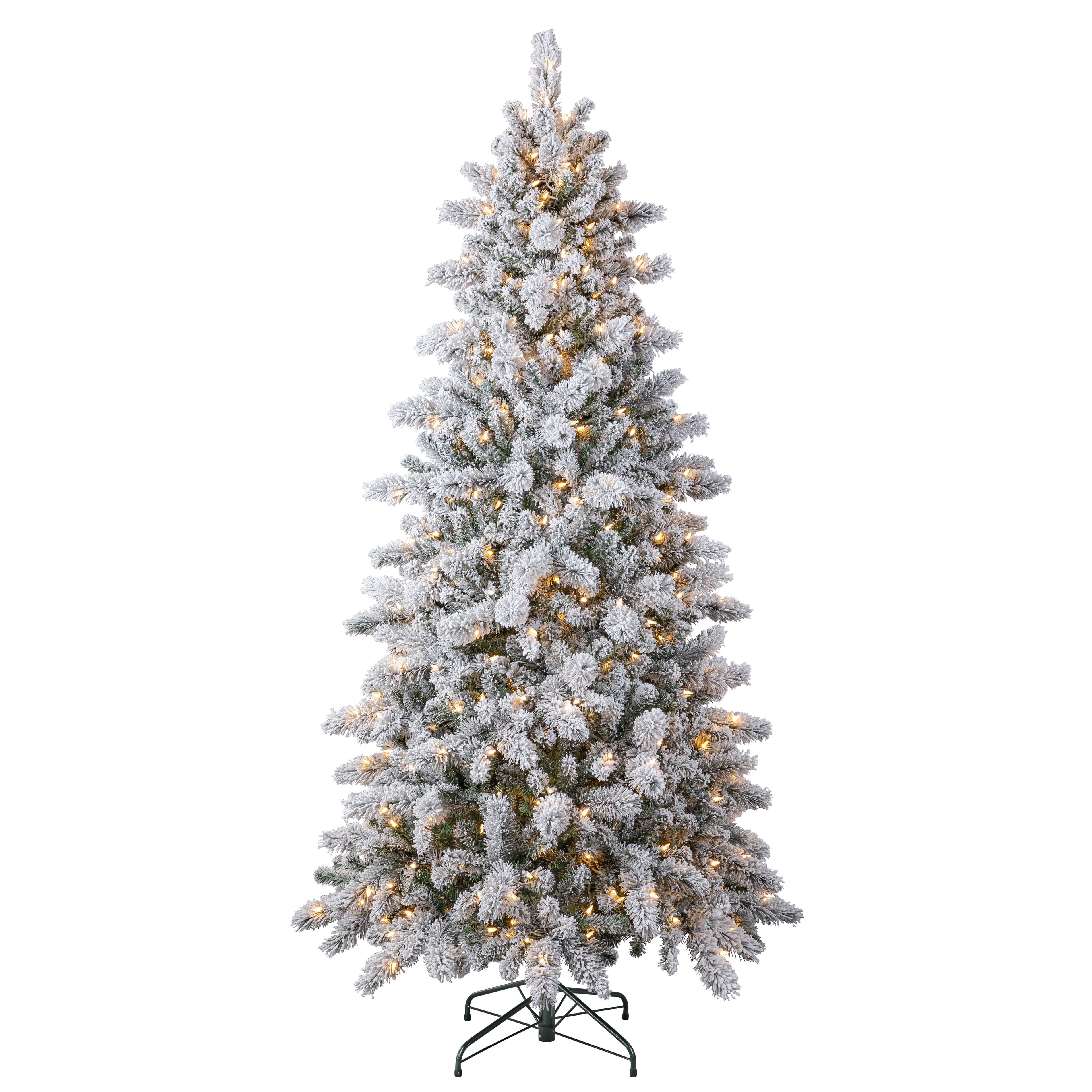 7.5ft Pre-Lit Flocked Pine Christmas Tree with Warm White LED Lights