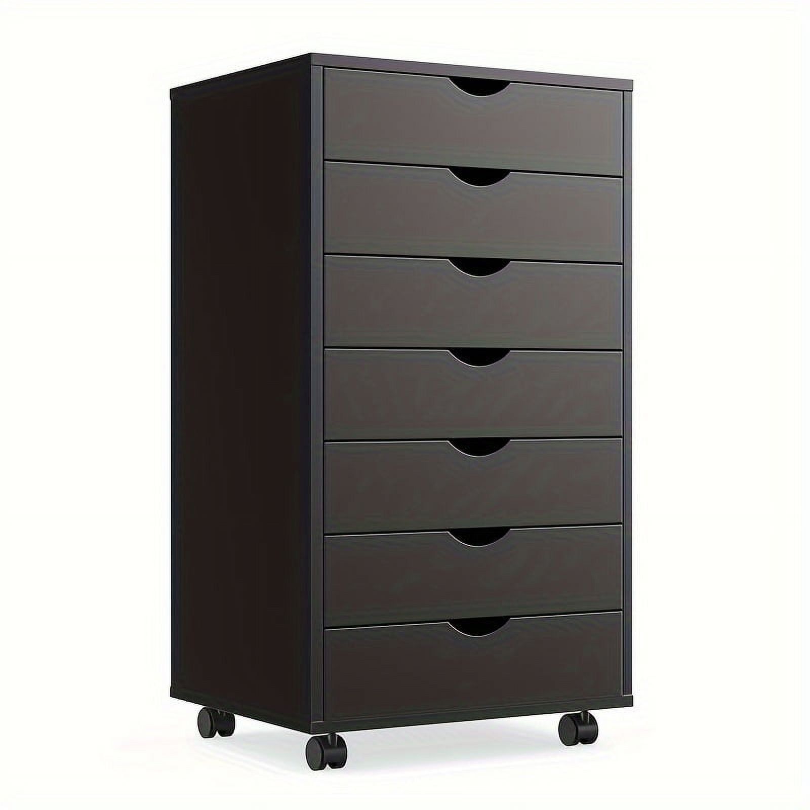 Black 7-Drawer Wood Storage Cabinet with Casters