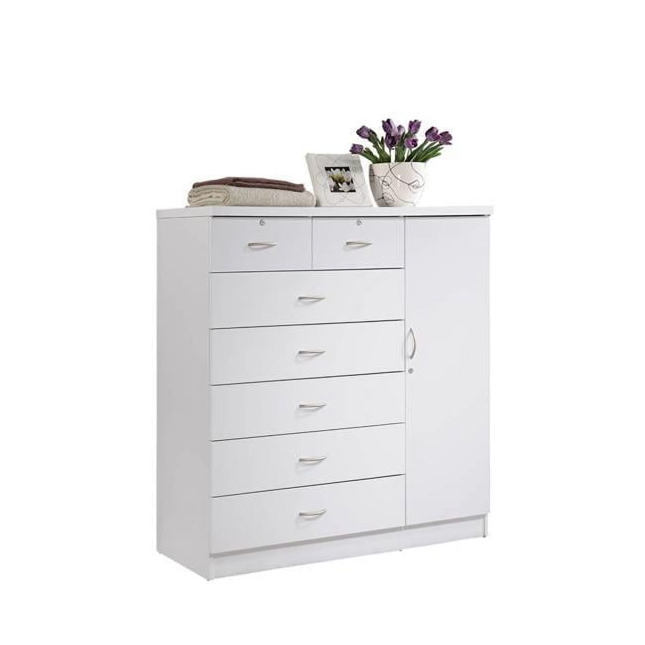 White Matte 7-Drawer Chest with Locks and Shelves