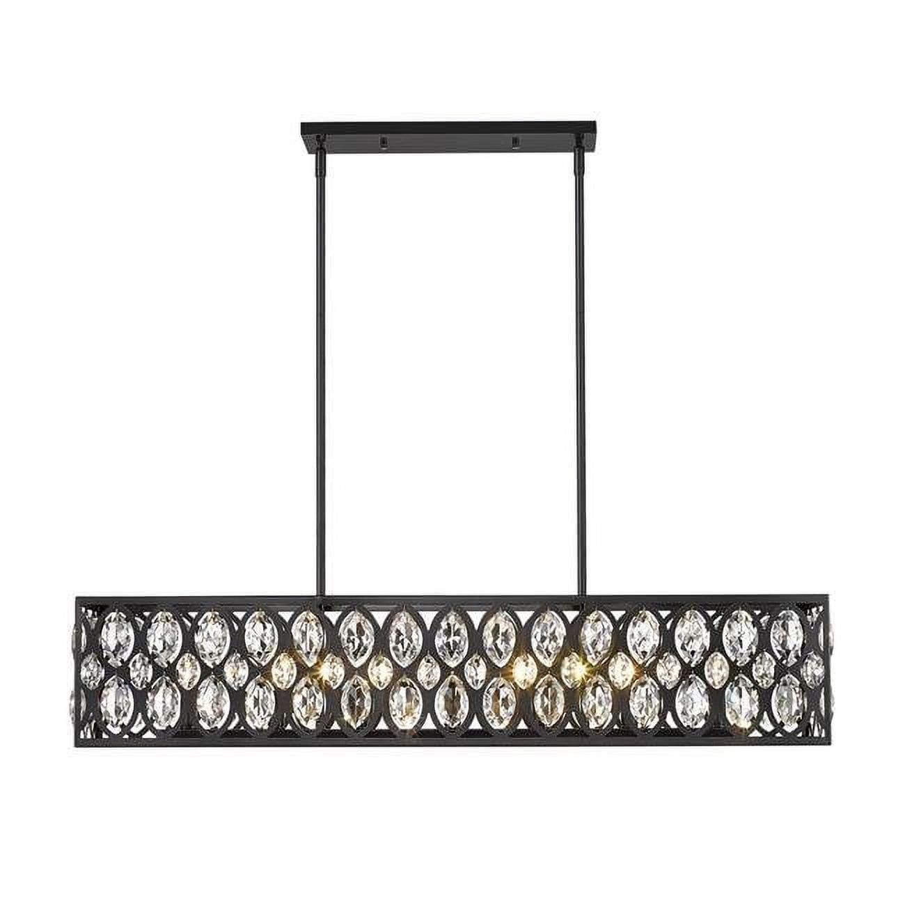 Matte Black Steel 7-Light Drum Chandelier with Crystals