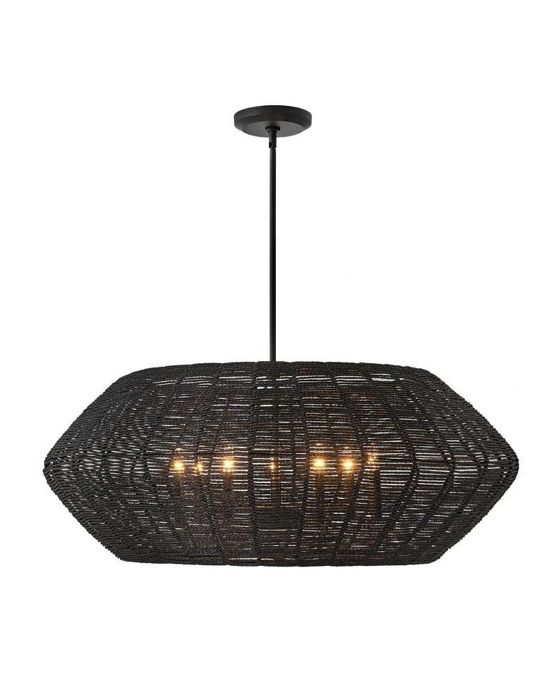 Luca Black Rattan Drum Shade 7-Light Chandelier