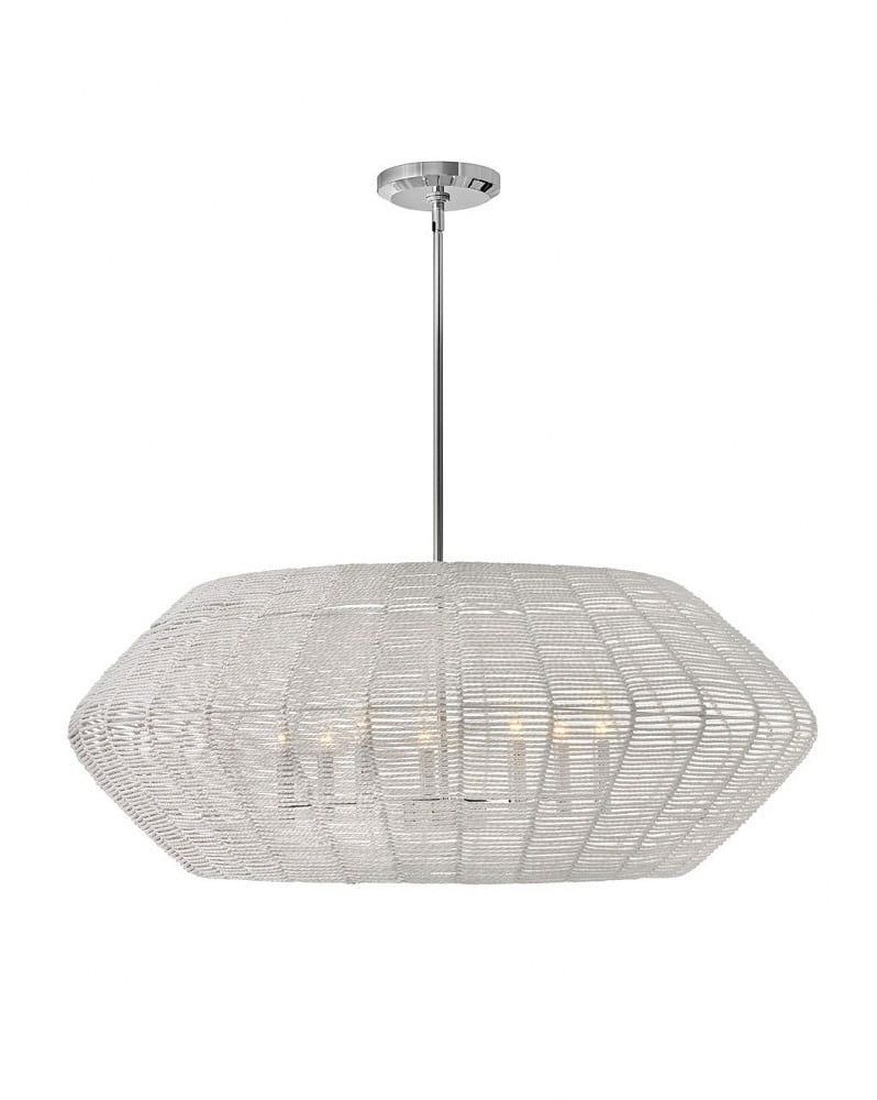 Polished Chrome Coastal Drum Chandelier with Natural Rattan Shade
