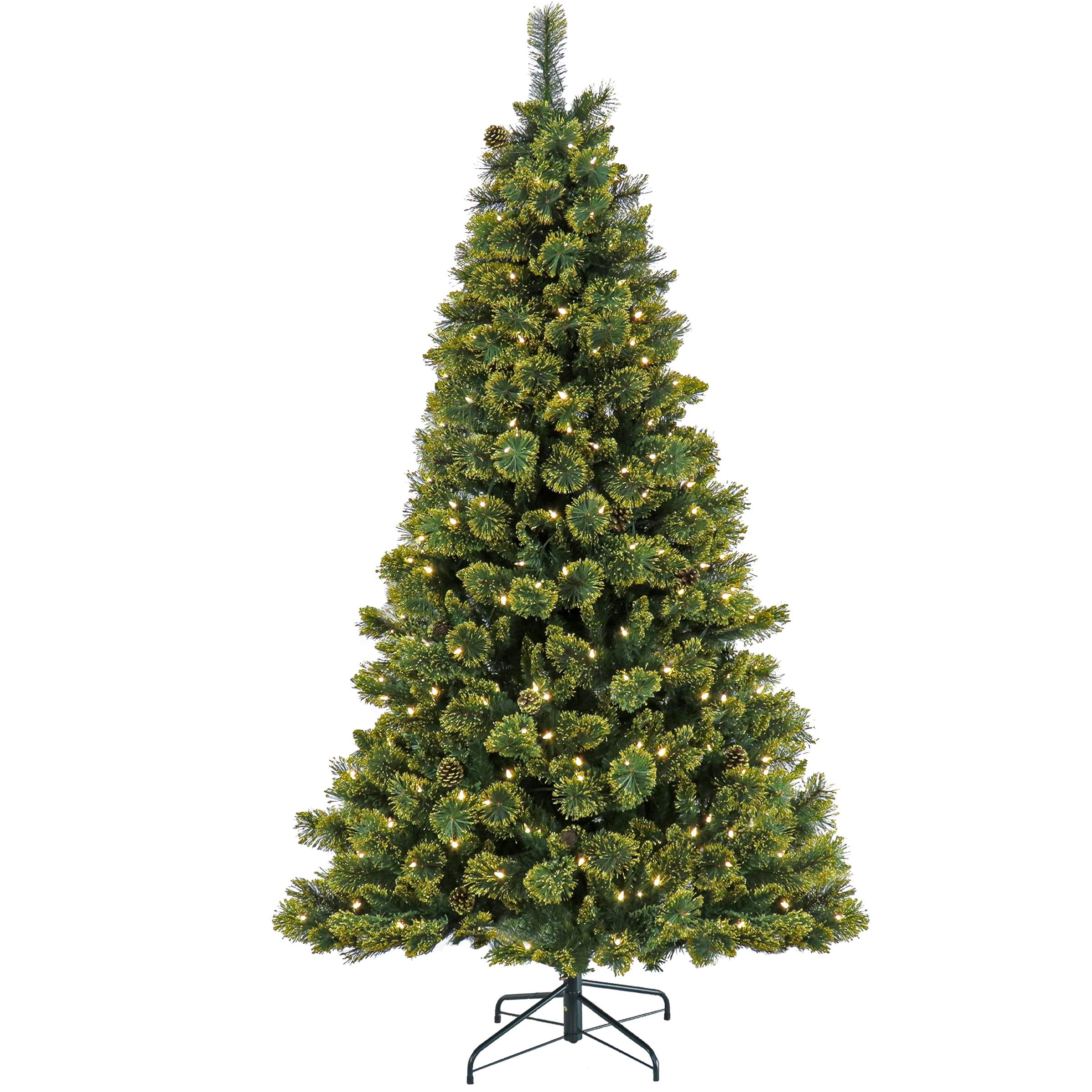 7' Green Pine Christmas Tree with Warm White LED Lights